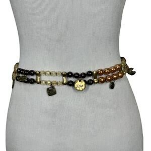 Chico's Charm Chain Beaded Embellished Belt Bronze Neutral Boho Western Festival